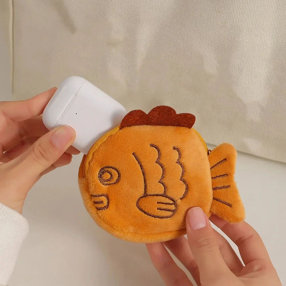 Women Creative Cute Taiyaki Plush Coin Purse Kawaii Fish Coin Bag Wallet Key Earphone Coin Organizer Pouch Zipper Bag Kids Gift