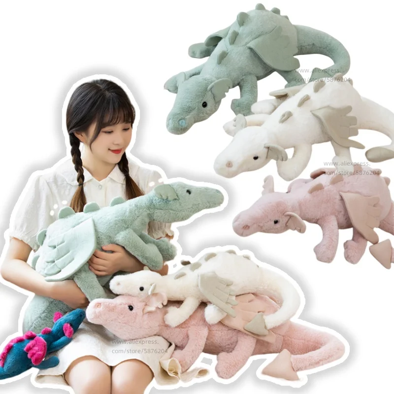 30/50/70/90cm Flying Dragon Action Figure Stuffed Toy Flying Wings Dinosaur Rag Doll White Green Blue Pink Dinos Birthday Gift