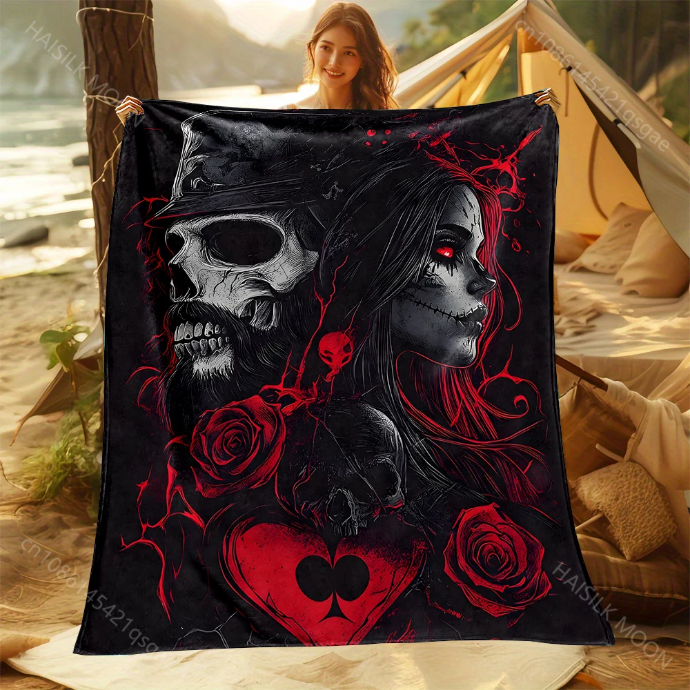 Skull roses red graffiti style Print Adult Children Warm Blankets Home Travel Car Soft Comfortable Suitable for all seasons