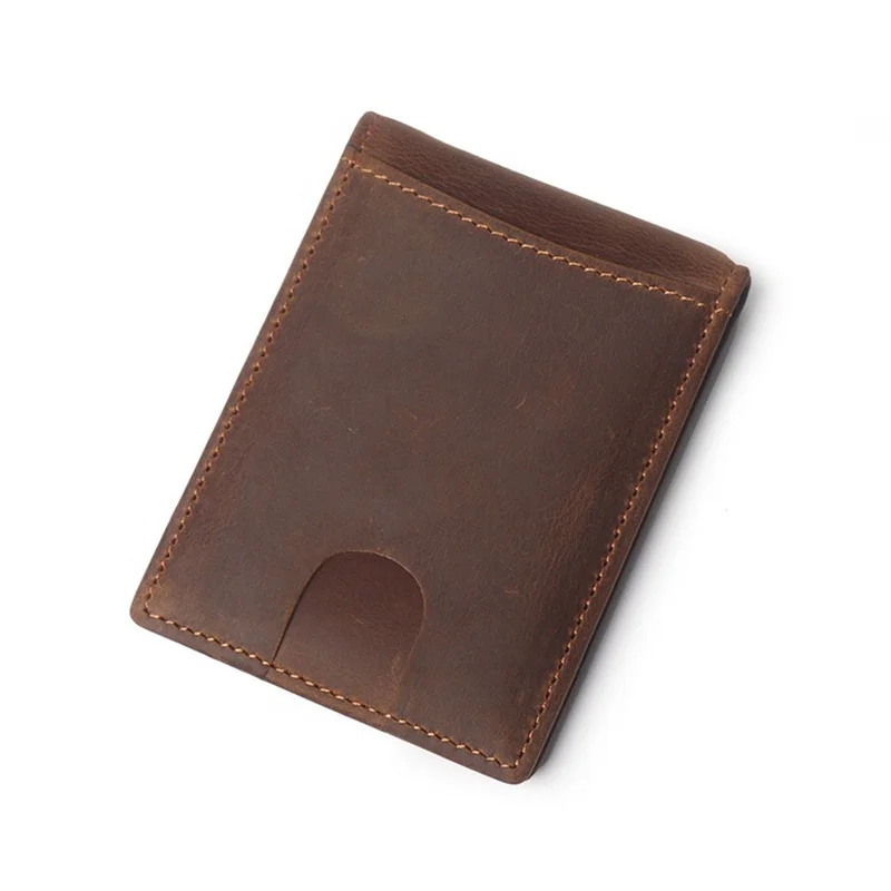 Nesitu Highend Front Pocket Brown Vintage Genuine Crazy Horse Leather Women Men Wallets Money Clip Credit Card Holder Purse M188