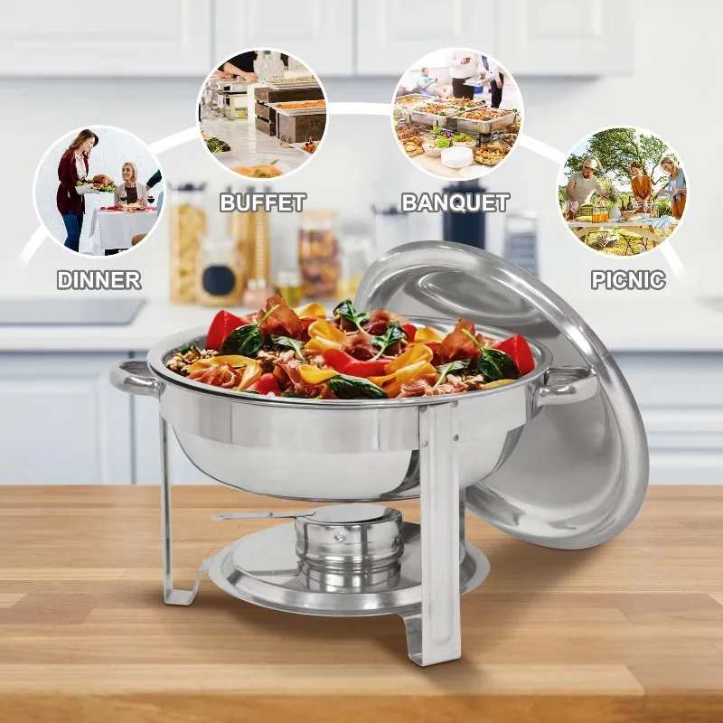 Commercial Round, Plate Stainless Steel Food Heater Container Hot Pot Buffet Set Catering Catering