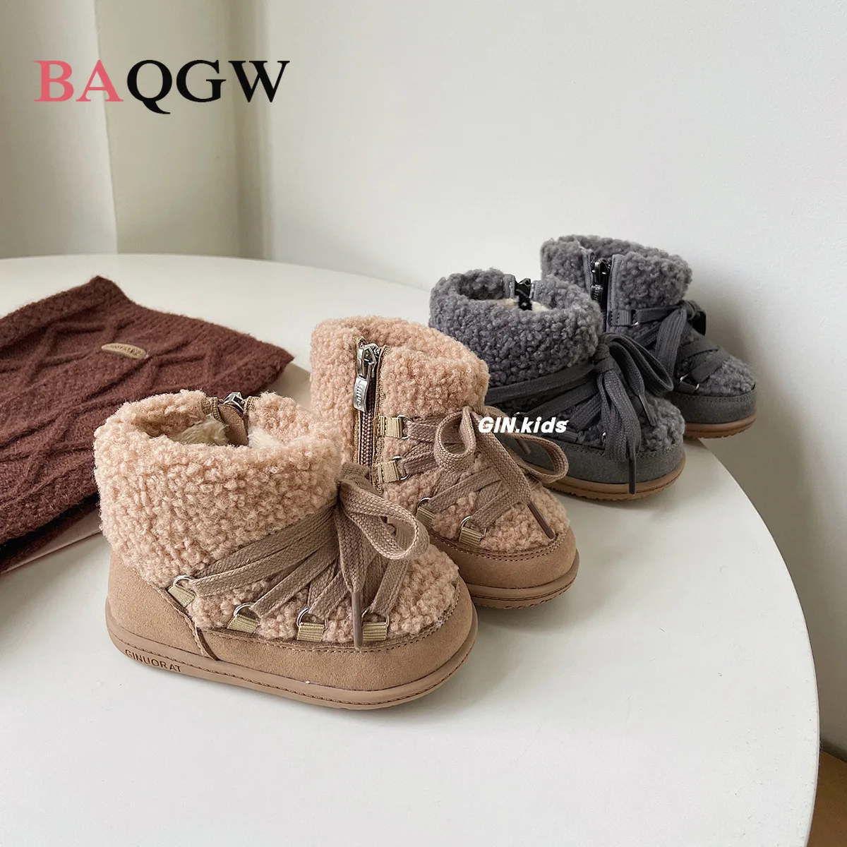 Winter New Baby Snow Boots Lamb Wool Little Kids Fashion Cotton-padded Shoes Soft-soled Toddlers First Walkers Bebe Bootie