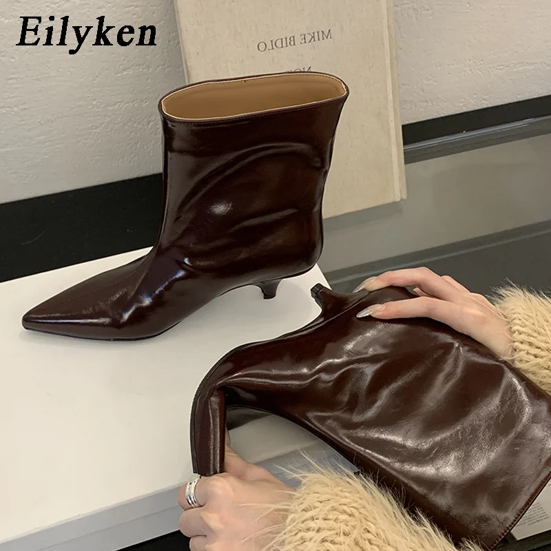 Eilyken 2027 Winter New Fashion Ankle Short Boots Women Pointed Toe Elegant Thin Low Heel Dress Ladies Pumps Shoes