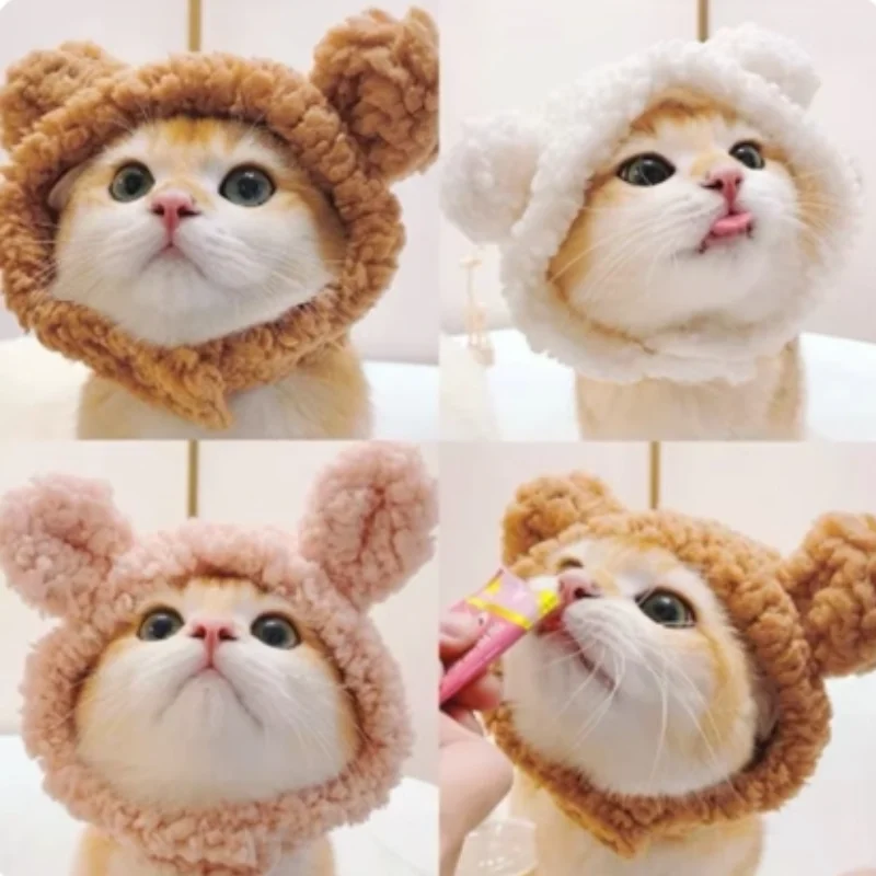 Cute Bear Rabbit Hooded Pet Cat Dog Accessories Cosplay Cat Hat Winter Lovely New Year Puppy Headgear Soft Velvet Pets Supplies