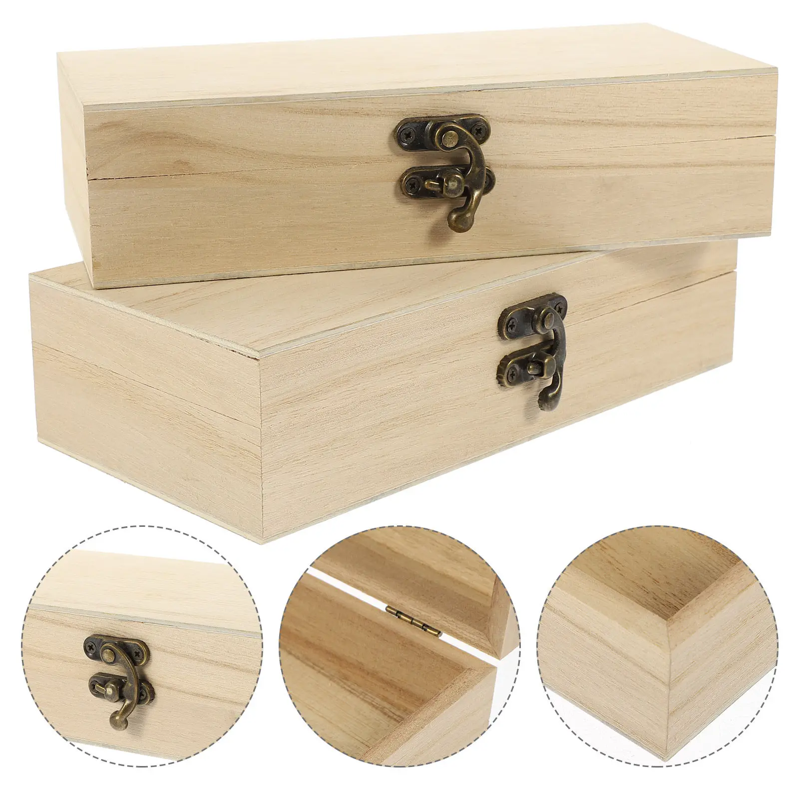 

2Pcs Wood Jewelry Storage Box Rectangular Design Compact Lightweight Sturdy Safe for Rings Trinkets Sundries Gift Memory Wedding