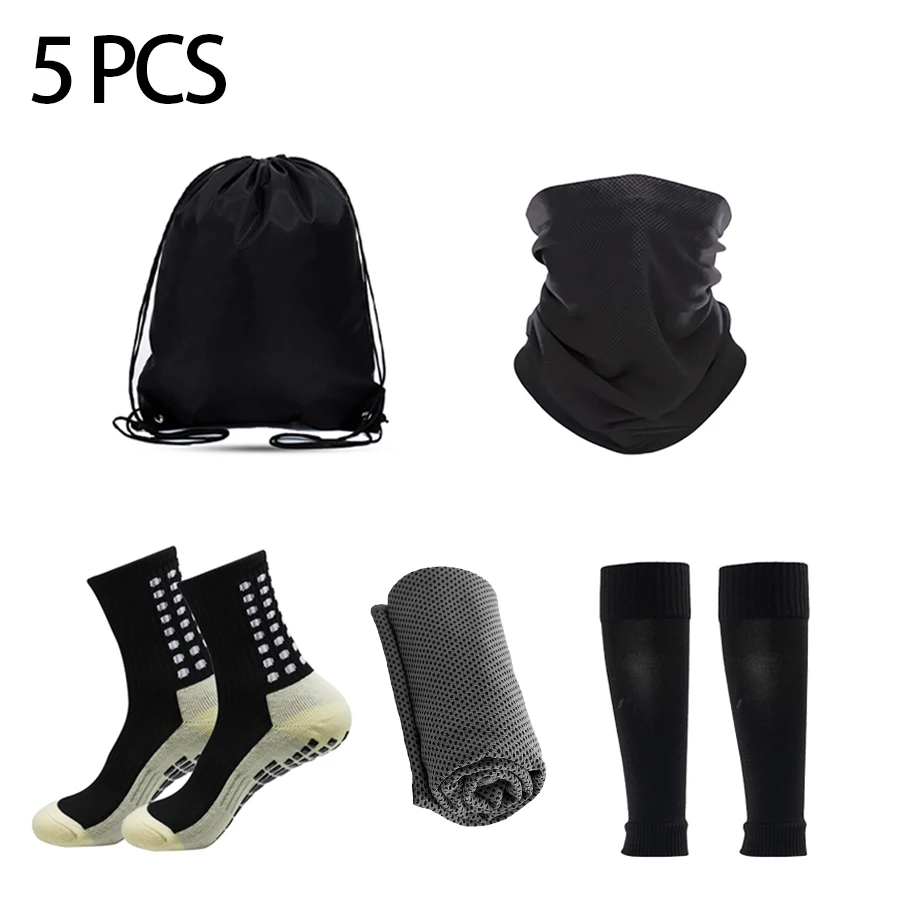 

5 шт. комплект, футбольная сумка для подростков, футбольные носки, мужские спортивные носки, футбольный чехол для ног, полотенце с ощущением холода, впитывающий пот шарф