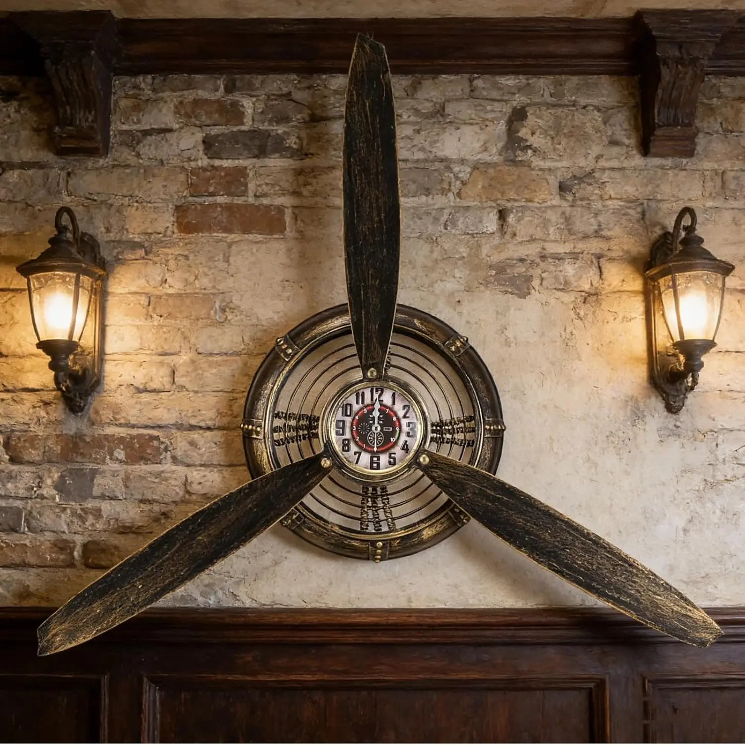 Airplane Propeller Wall Clock Vintage Aviation Wall Clock Propeller Design Hanging Art for Living Room Bar Cafe Office