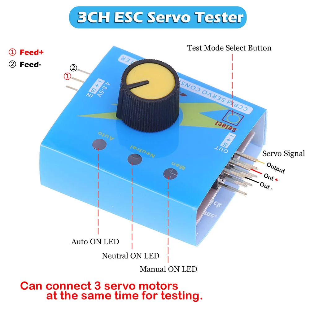 4 Cell AA Battery Holder Case with JR Connector 2P+3CH Digital Servo Tester ESC Speed Controller for Helicopter Car Boat Robot