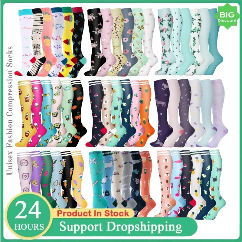 

6 Pairs Men Women Compression Socks for Leggings Running Pressure Soccer Socks Korean Edition Network Red Pressure Nurse Socks