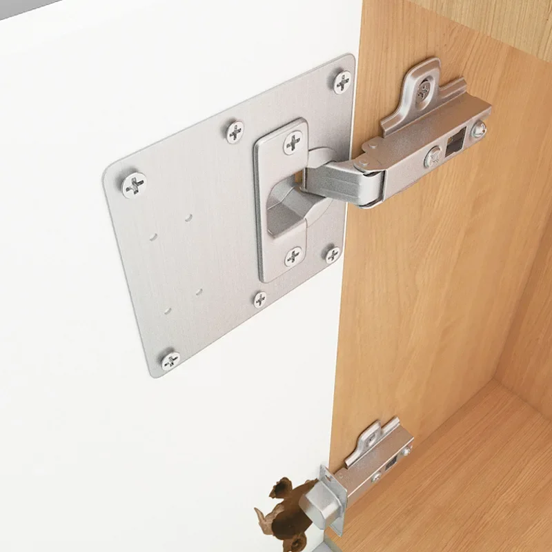yes2 Sets Stainless Steel Cabinet Hinge Repair Plate Kit Kitchen Cupboard Door Hinge Mounting Fixing Plate with Holes Flat Brack