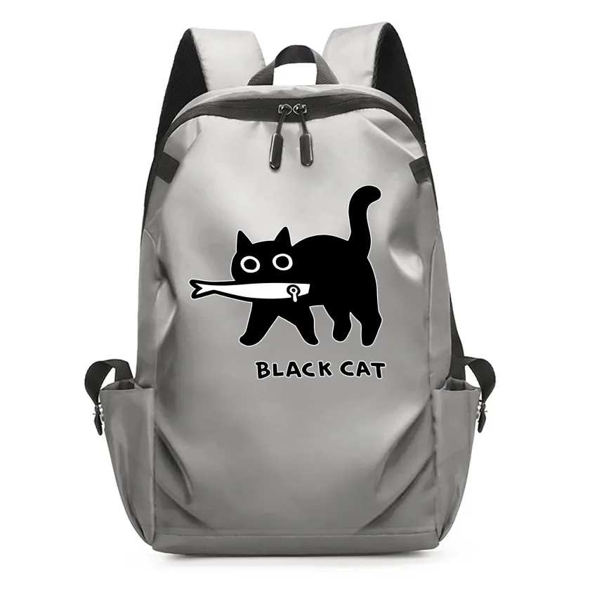 

Laptop Backpack Travelling Women Men's Waterproof Laptop Backpack Fun A Black Cat Eating Fish Japanese Style Printed Rucksack