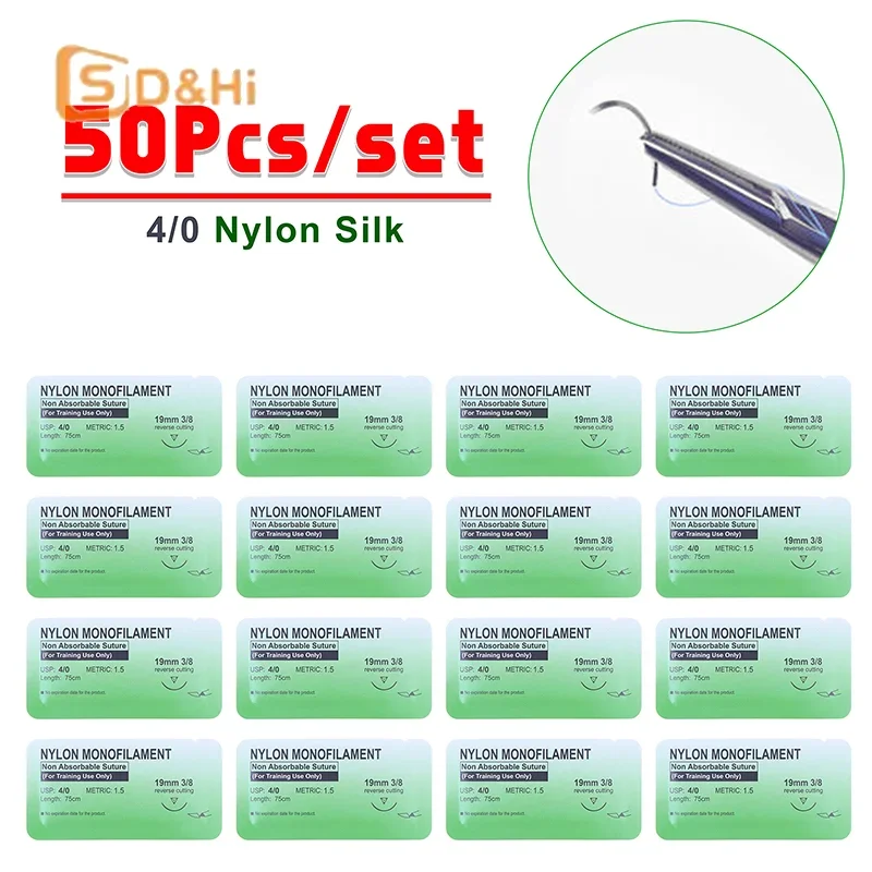 50Pcs 4/0 Medical Thread Suture Nylon Silk Veterinary Practice Suture Kit Non-injured For Medical Students Education