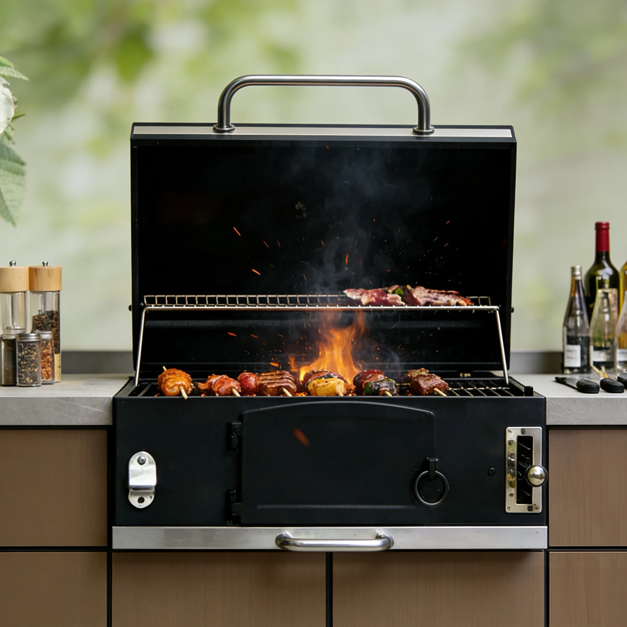 Modern Eco-Friendly Stainless Steel Fireproof Outdoor BBQ Kitchen Island with Storage Cabinets Sink Backsplash Faucet