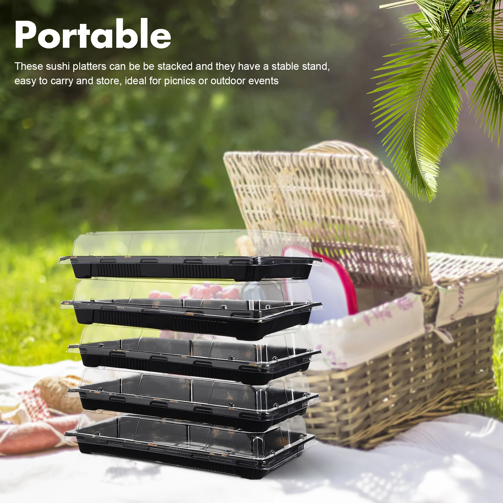 

20Pcs Plastic Sushi Boxes Large Capacity Food Grade Material Leaf Pattern Multi Functional Catering Trays for Parties Gatherings