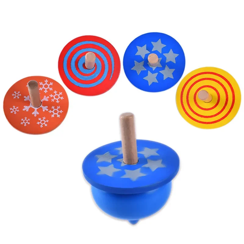 4Pcs/Set Kids Funny Wood Gyro Toys Children Adult Relief Stress Desktop Spinning Top Toys For Children Kids Birthday Gifts