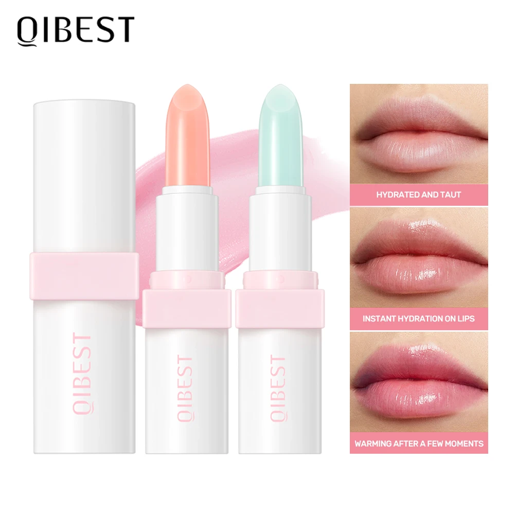 QIBEST Change Color Lip Balm Moisturizing Long Lasting Peach Jelly Lipstick Lip Gloss Nourishing Plumper Lip Makeup Lip Stain