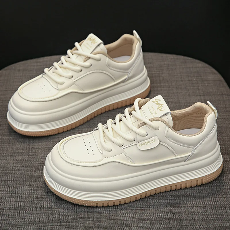 2024 Leather Small White Women Flat Shoes Thick-soled Increase New Light Soft Soled Sports Students Casual Single Sneakers