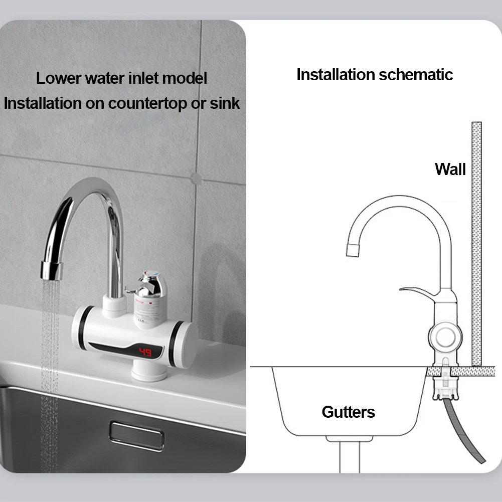 صنبور التدفئة الفورية الكهربائية 3000 واط سخان مياه بدون خزان 360 درجة دوران درجة الحرارة قابل للتعديل لوازم المطبخ والحمام