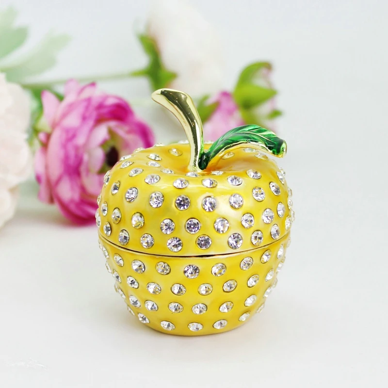 

SHINNYGIFTS Pewter Enamel Christmas Eve Gift Box Apple Shape Jewelry Gift Box Wedding Favor