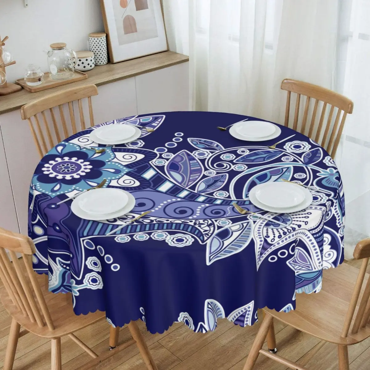 

Round Mandala Flower Deanfun Colorful Tablecloth Waterproof Oil-Proof Table Covers 60 inches Deanfun Colorful Table Cloth