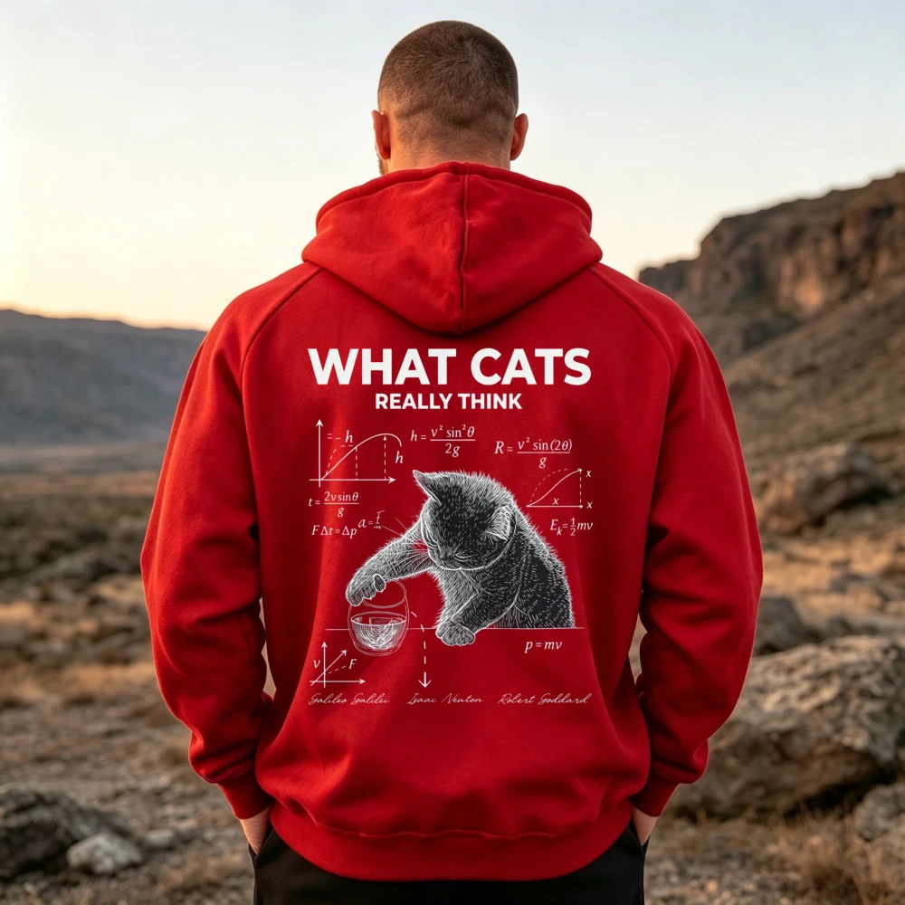 What Cats Really Think Hoodie Men Women Unisex Funny Cat Physics Science Graphic Sweatshirt Black Fashion Autumn Winter Pullover