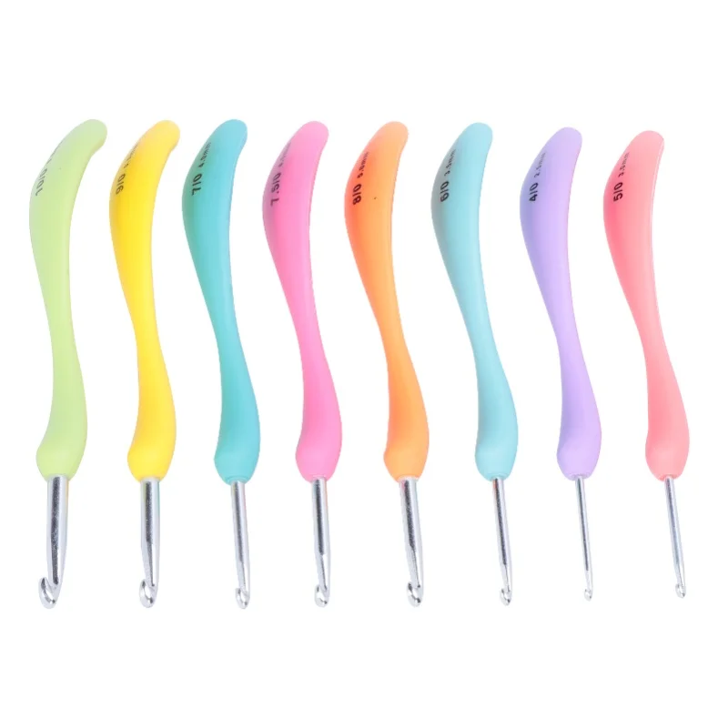 8pcs Crochet Hook Ergonomic Handle Design Knitting Tool Multicolor Aluminum Knit Hook For Arthritic Hands