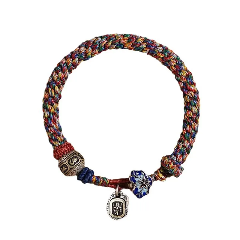 Sterling Silver Tibetan Style Handwoven Zajiram Six Syllable Mantra Peace Premium Jewelry New Year Gift for Men Women