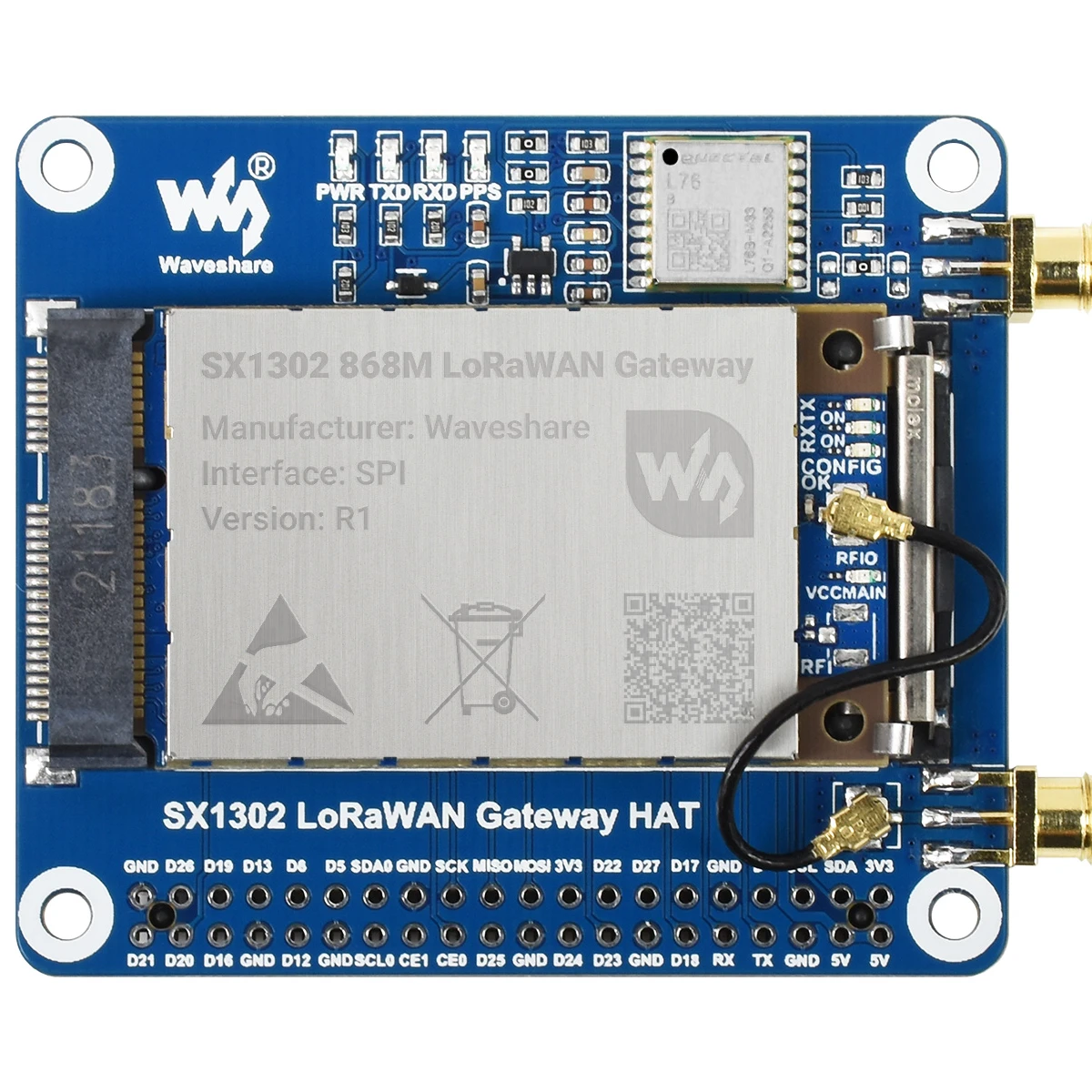 Sombrero Waveshare SX1302 LoRaWAN para Raspberry Pi SX1302 868M módulo GNSS SX1302 sombrero LoRaWAN