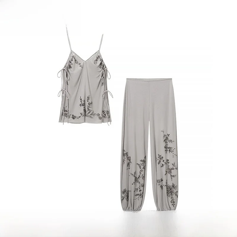 

Fashionable ZR Style Women's Embroidered Beaded Set New Spring Summer Collection Slimming Simple Design Two-Piece Suit
