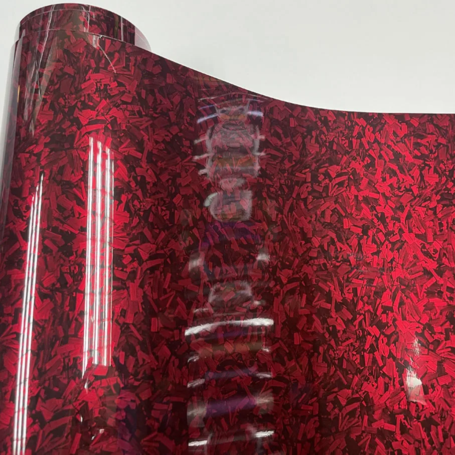 

50cm*600cm Highest Quality Glossy Red Black Silver Carbon Forged Vinyl Wrap Film Car Wrapping Foil with PET Liner