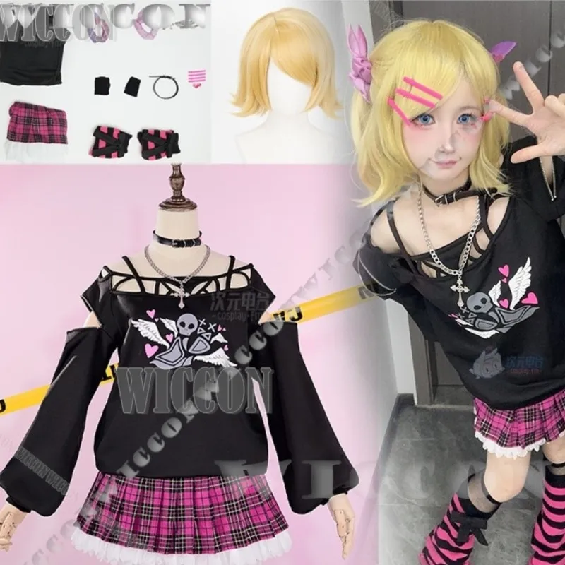 

Jirai Kei Girl Women Suit Rin Anime Cosplay clothes Wig Black Hoodie Skirt Hairclip Halloween Party Roleplay Nvidad Carnaval