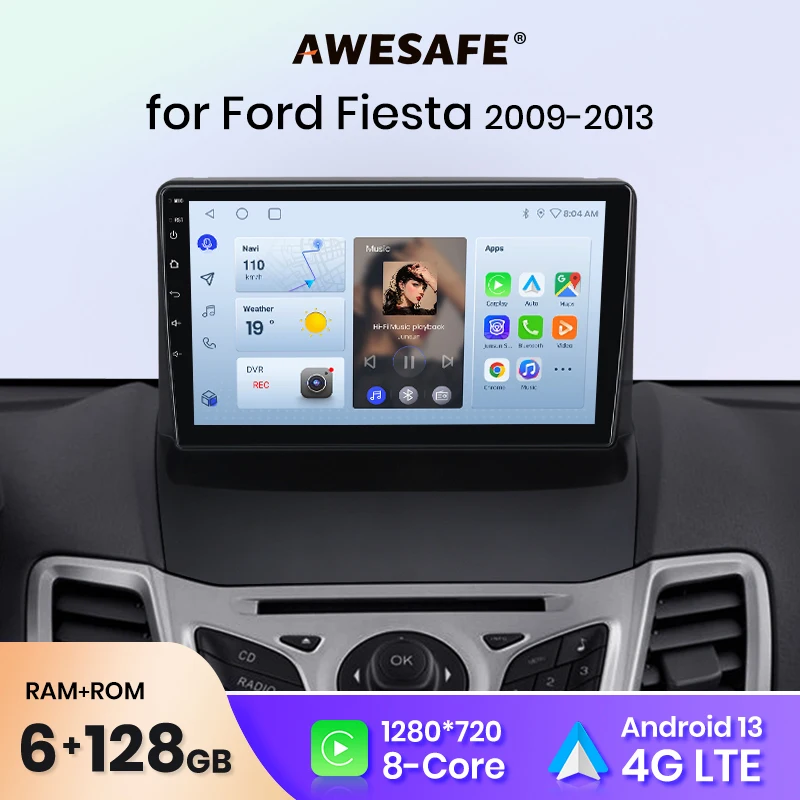 AWESAFE Android 13 Auto Radio for Ford Fiesta 2009 2010 2011-2013 Wireless CarPlay Multimedia Screen stereo GPS 2din DSP RDS