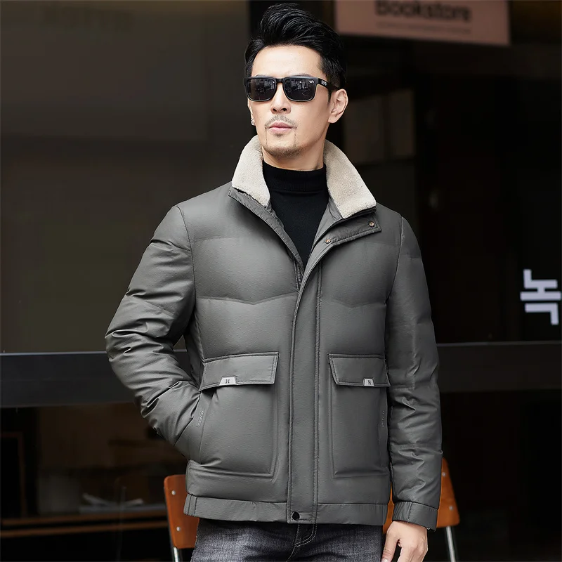 Jaket trench parka Musim Dingin 2024, jaket trench parka hangat tebal kasual pria 90% ukuran M-4XL