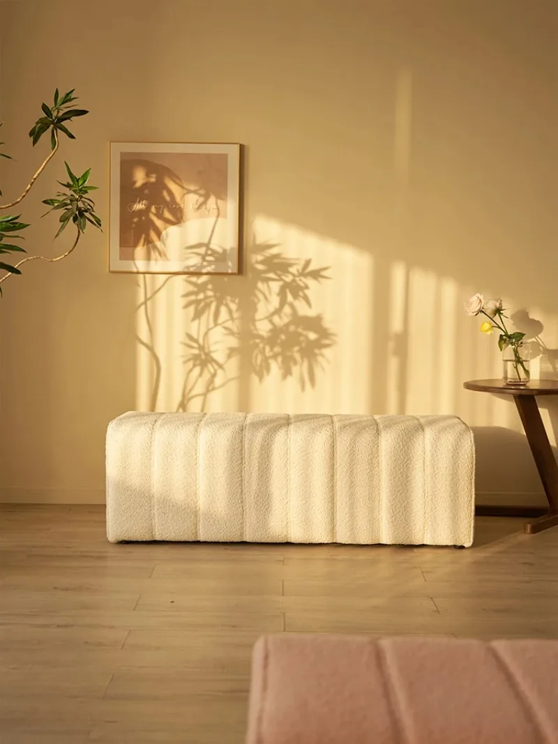 Cream Wind Household Door Shoe Change Stool Cloakroom Long Sofa Rectangle Bed End Lamb Fleece Stool