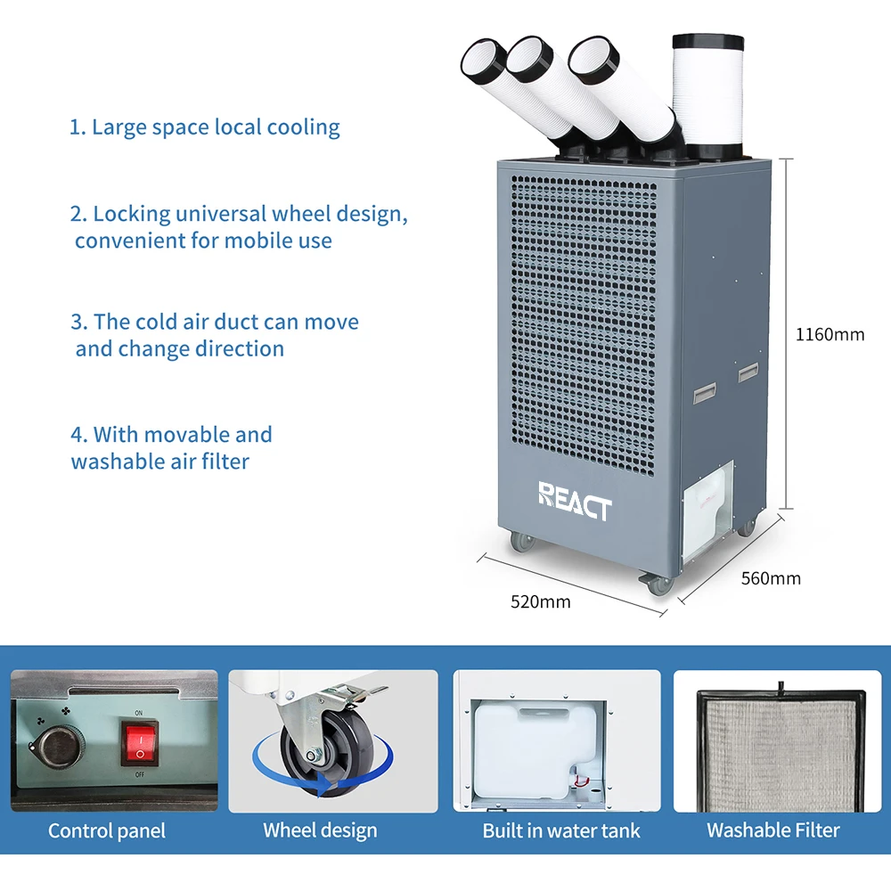 22000btu Professional Metal Industrial Air Conditioner Portable Large Factory Price Core Motor Component 1200m3/h Airflow 3000W