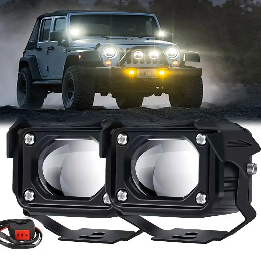 

LED Car Dual Color LED Spotlights Work Light Canbus Projector Super Bright Fog Lamp 12V 24V for Motorcycle ATV Truck SUV UTV