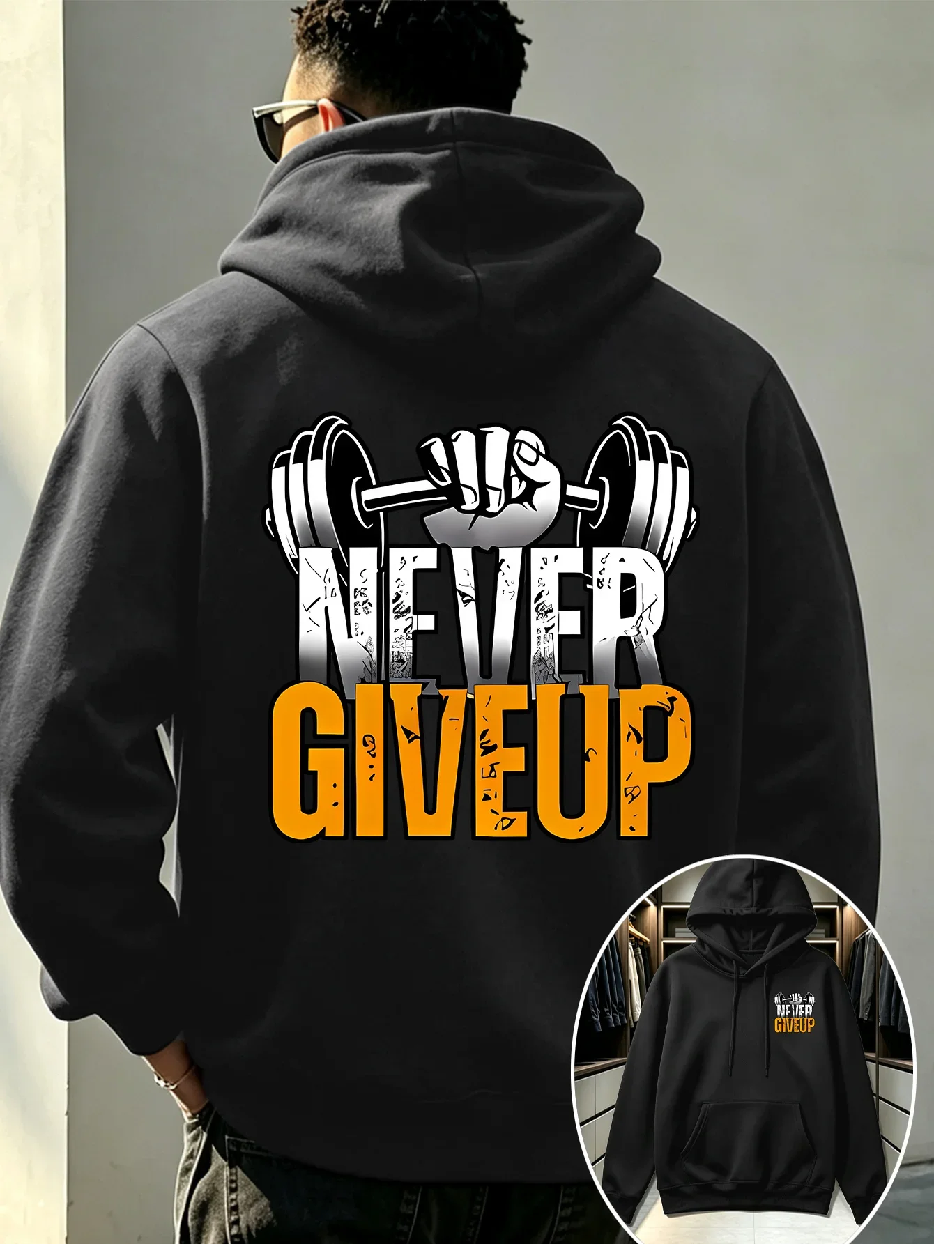 Moletom com Capuz Masculino para Academia, Estampa Gráfica, Moletom com Capuz Macio e Confortável, Estilo Casual Esportivo de Rua, Blusas Pullover