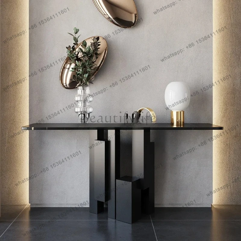 light luxury rock slab entrance against the wall narrow side table very narrow corridor entry end view table entrance cabinet