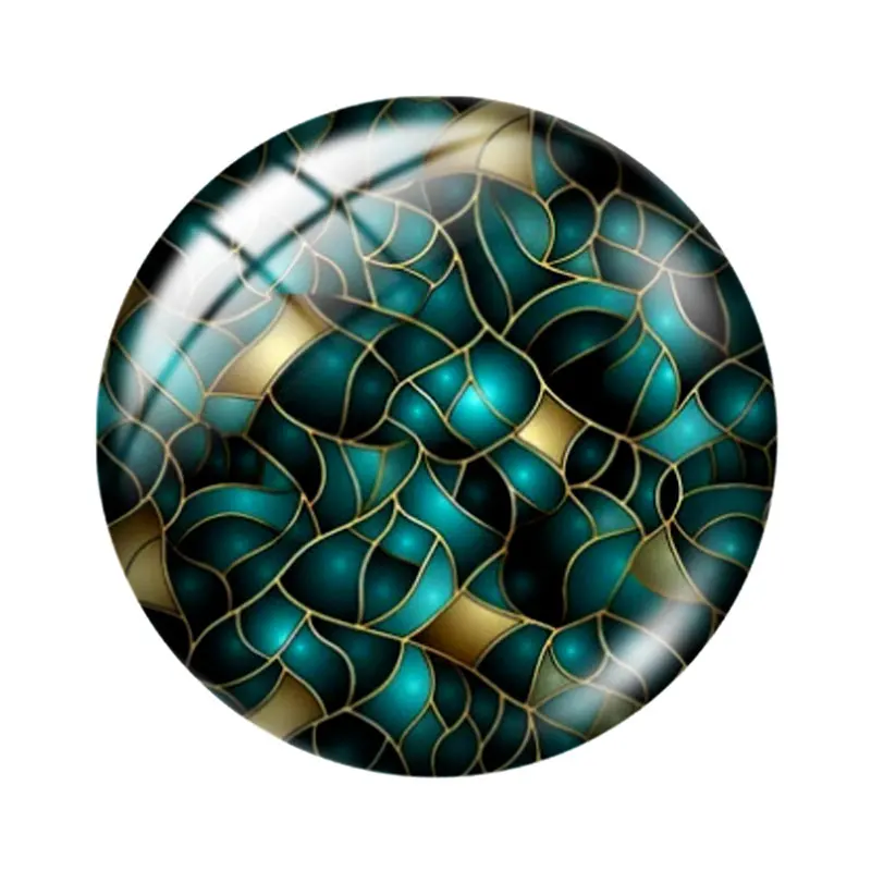 Motifs d'or et de sarcelle, 10 pièces, 12mm/18mm/20mm/25mm, photo ronde, cabochon en verre, démo, dos plat, résultats de fabrication