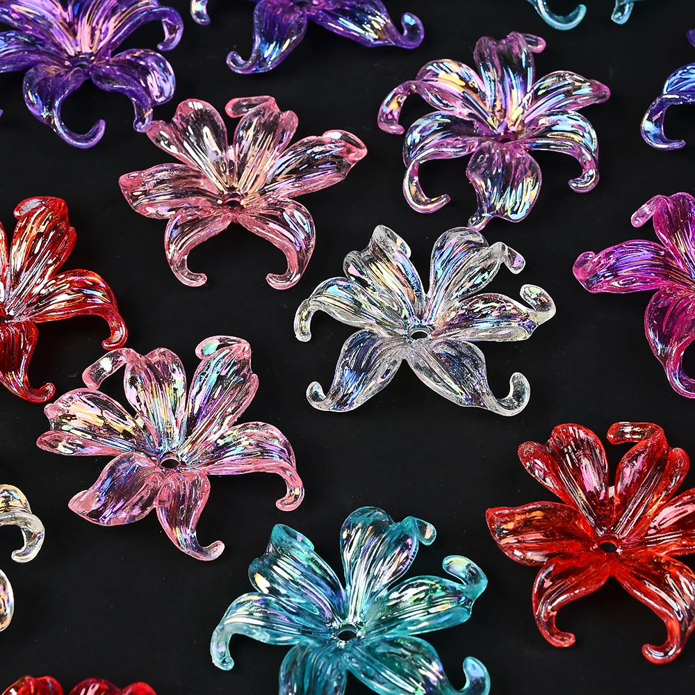 20 Stück mehrfarbige Acryl-Blütenblattperlen, transparente Blumenperlen, DIY-Armbänder, Halsketten, Schlüsselanhänger, Zubehör für die Schmuckherstellung – Detail 8
