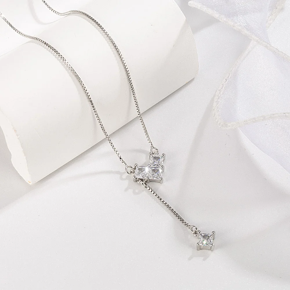 

925 Sterling Silver Star Tassel Necklace, Sparkling Stone Pendant, Elegant Clavicle Chain, Mothers Day Jewelry Gift for Women