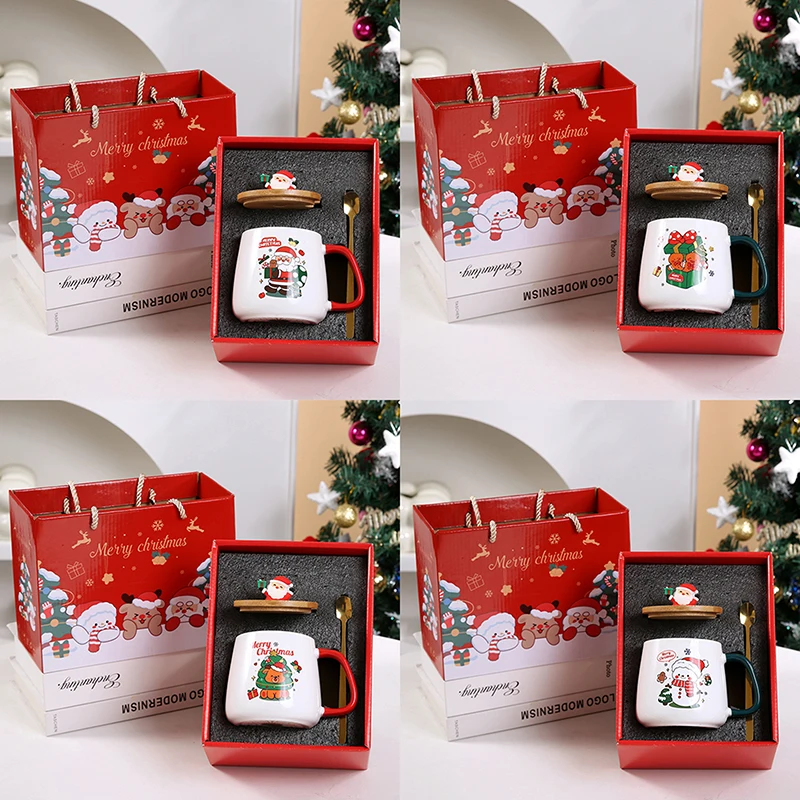 Ceramic Mug Gift Box Mug Christmas Cup With Lid And Spoon Set USB Warming Base Coffee Tea Mug Christmas New Year Gift