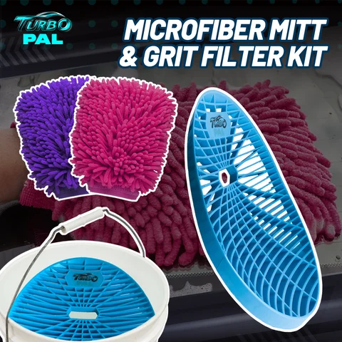 TURBOPAL Heavy-Duty Bucket Insert with Microfiber Mitt Kit, 100g Chenille Noodle Glove, Grit Trap Scratch-Free Car Detailing