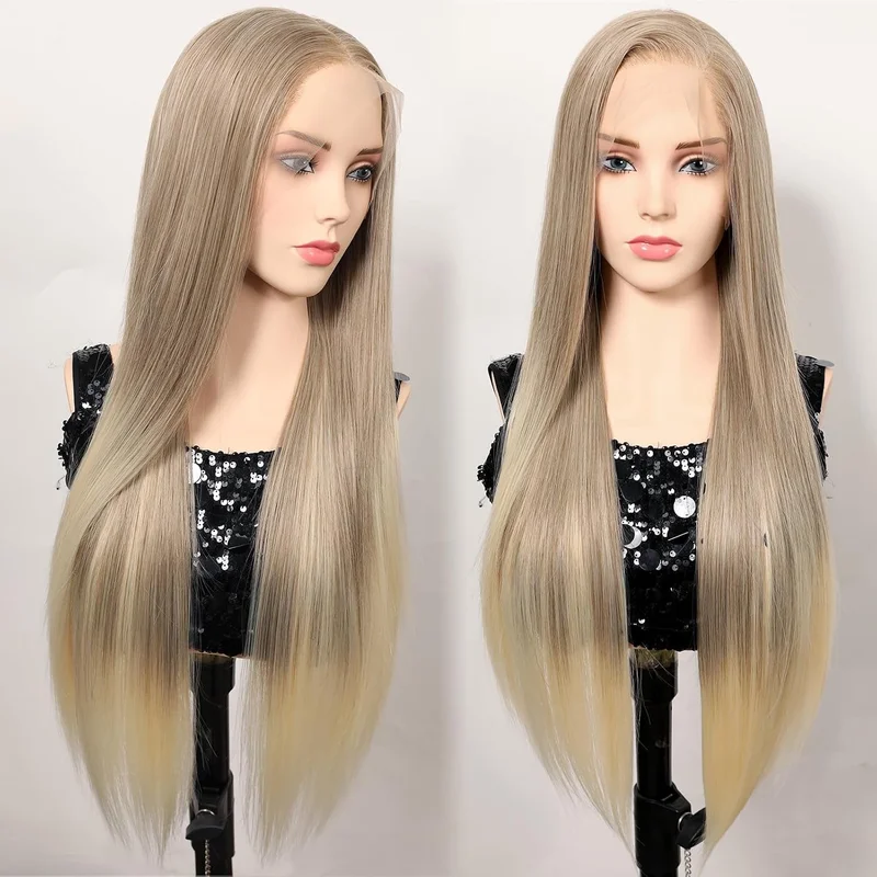 Balayage Honey Blonde To Bleach Blonde Synthetic Lace Front Wig Long E17