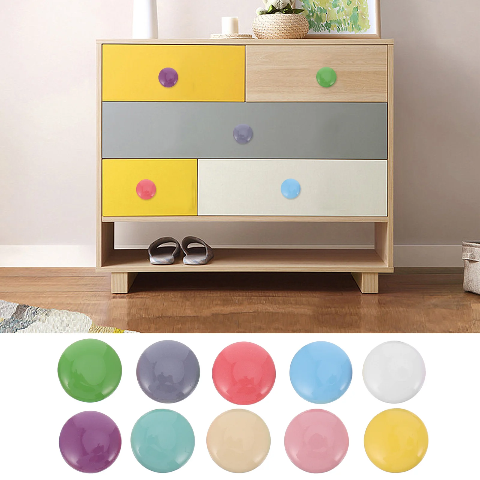 

10Pcs Round Ceramic Drawer Knobs Durable Solid Color Cabinet Pull Handles for Cabinet Dresser Cupboard Furniture Accessory
