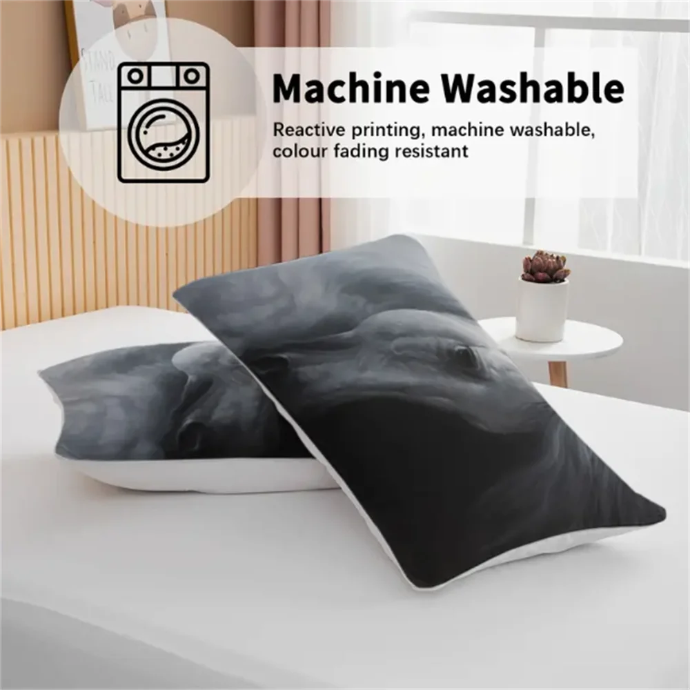 غطاء سرير مطبوع عليه حصان رمادي مكون من 3 قطع مع غطاء لحاف و2 كيس وسادة غطاء لحاف حديث