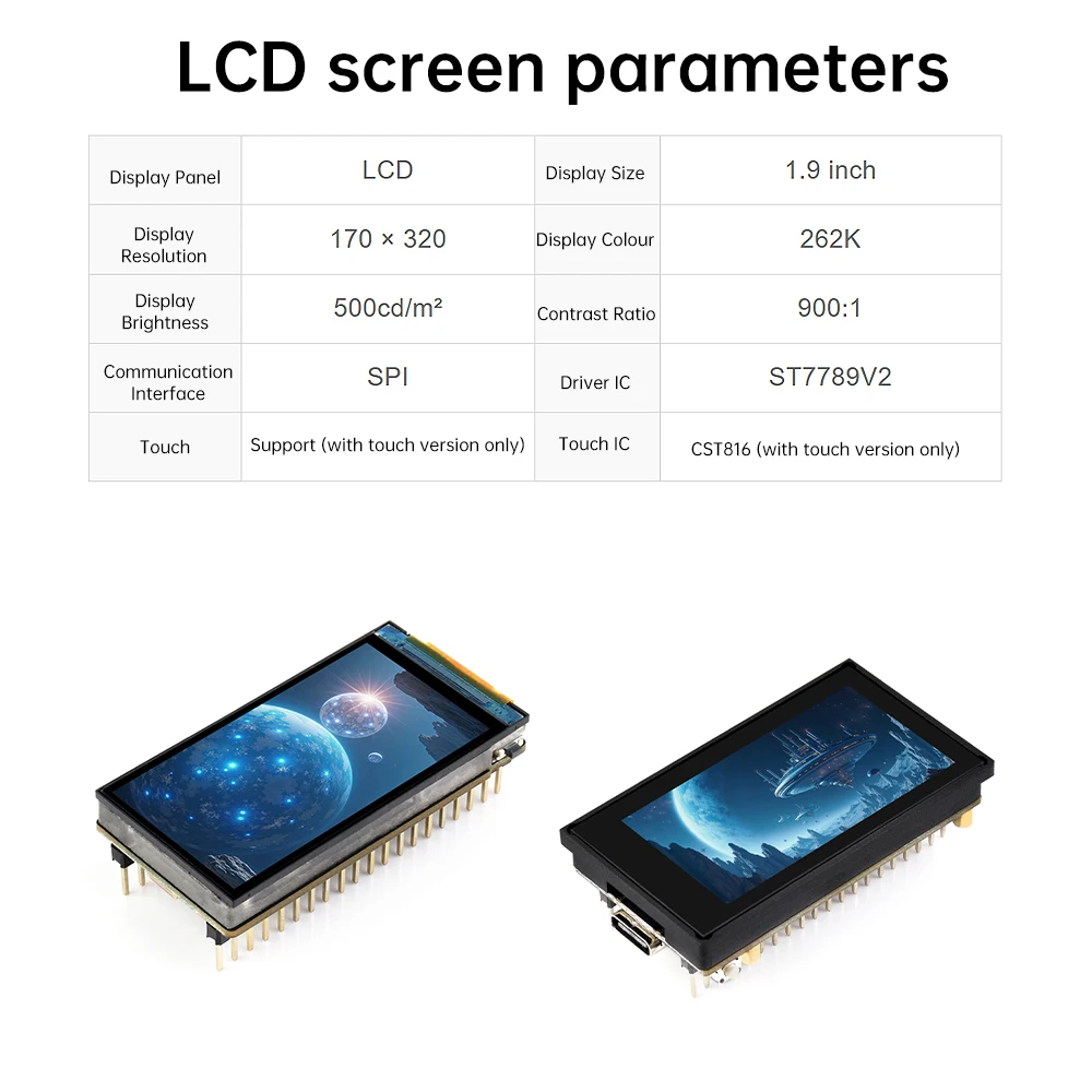ESP32-S3 1,9-Zoll-LCD-Touchscreen WLAN Bluetooth-kompatibles Entwicklungsboard 170 × 320 Lx7 Dual-Core-Prozessor Typ-C – Detail 6