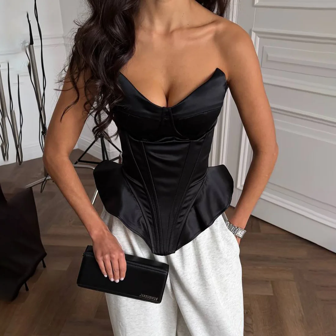 

Сексуальный топ-жилет ZeKye с эффектом корсета, без бретелек, универсальный дизайн, атласный, с полной поддержкой, острый женский стиль