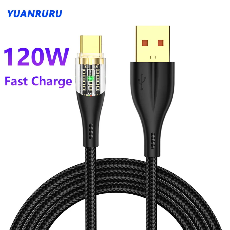 6A Transparent USB Type C Cable 120W Fast Charging Data Cord USB C Cable Charger For Huawei Samsung Poco Xiaomi Data Cord