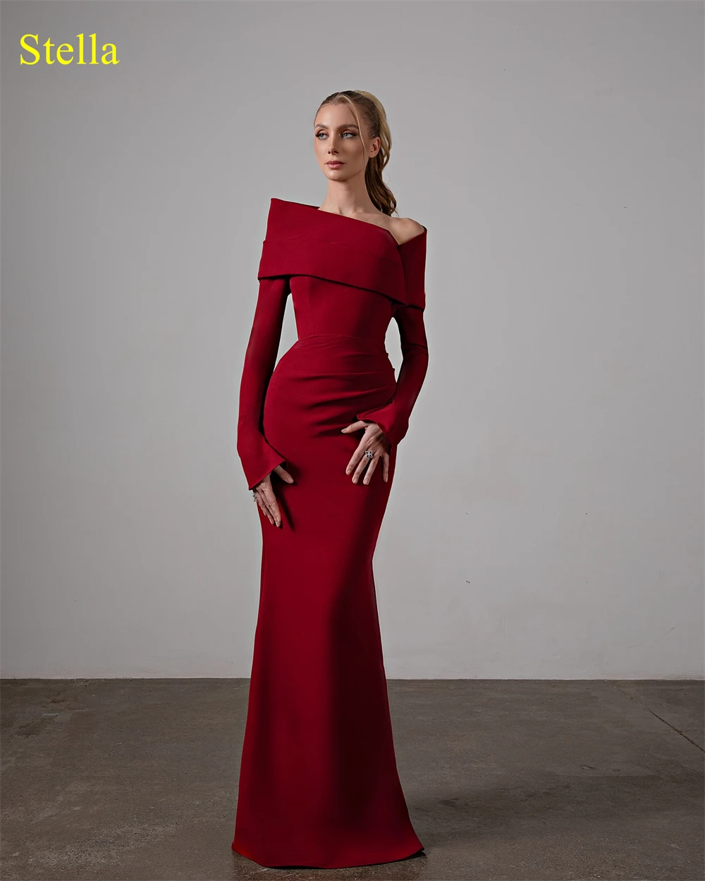Customized Mermaid Exquisite Burgundy Jersey Evening Dress Classic Off the Shoulder Long Sleeves Homecoming Dresses Party Gowns image 3